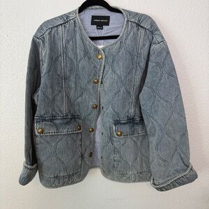 Urban Revivo Blue Jean Jacket with Gold Accents